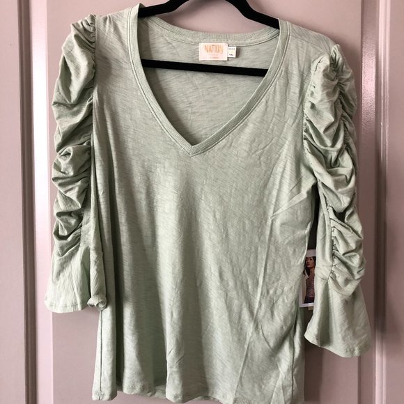 NWT Nation LTD Ruched sleeve tee - M - Picture 1 of 4